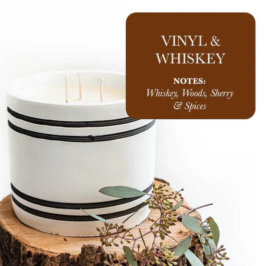 Luxury Large Striped Stone Designer Candle - Vinyl &amp; Whiskey