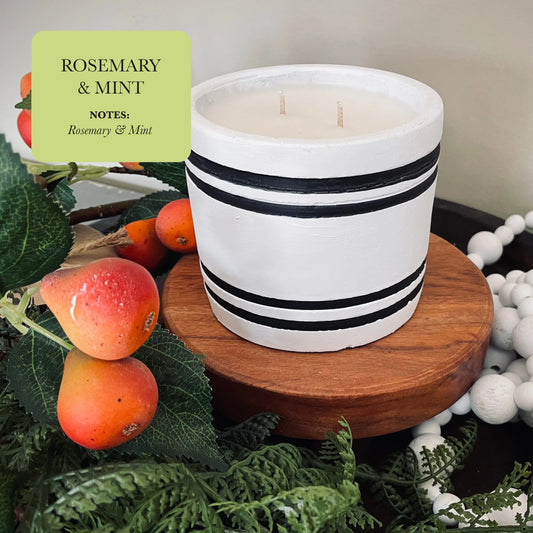 Luxury Small Striped Stone Designer Candle - Rosemary &amp; Mint