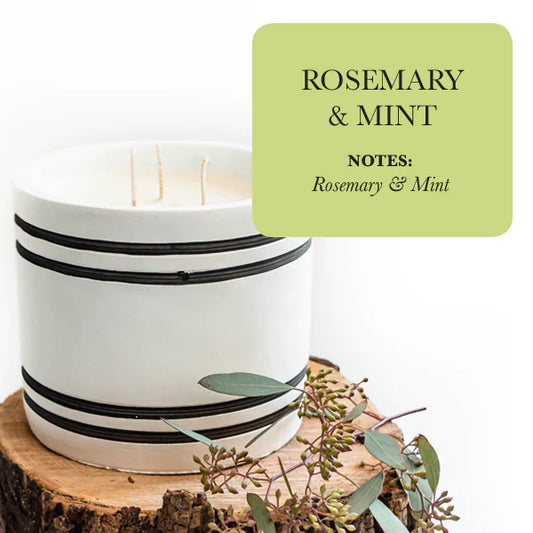 Luxury Large Striped Stone Designer Candle - Rosemary &amp; Mint