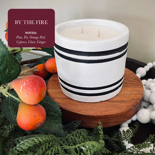 Luxury Small Striped Stone Designer Candle - By the Fire