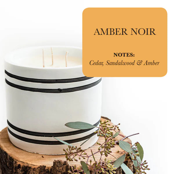 Luxury Large Striped Stone Designer Candle - Amber Noir