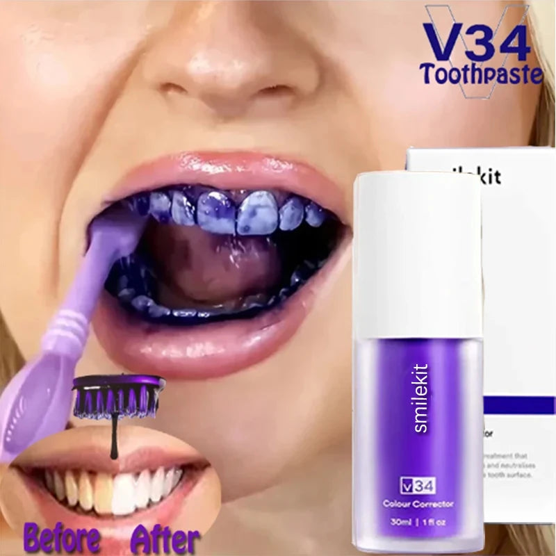 Sonrisa Radiante al Instante: V34 Blanqueador Dental Pasta de Dientes Morada