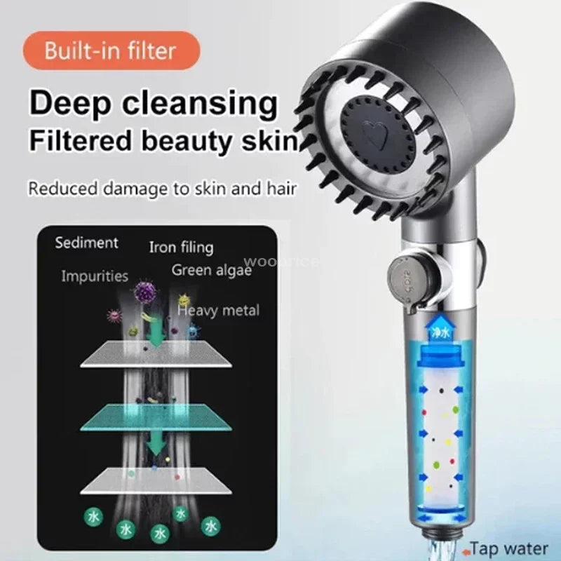 4 in 1 Shower Head: Massage, High Pressure and Ecological Filter