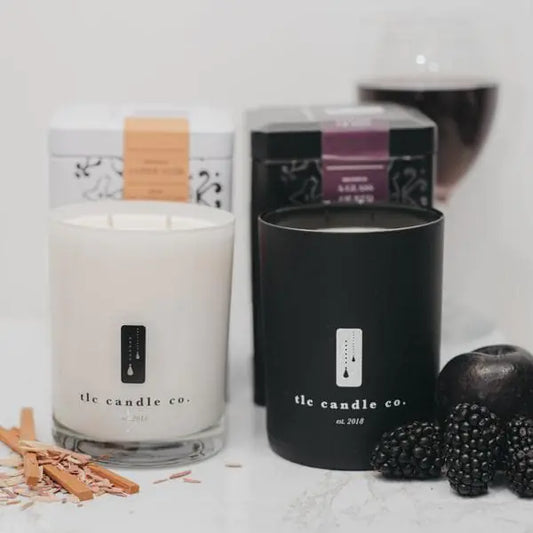 "Date Night" Glass of Red, Blackberry and Bay and Amber Noir, Cedar and Sandalwood Luxury 2-Wick Soy Candle Gift Set