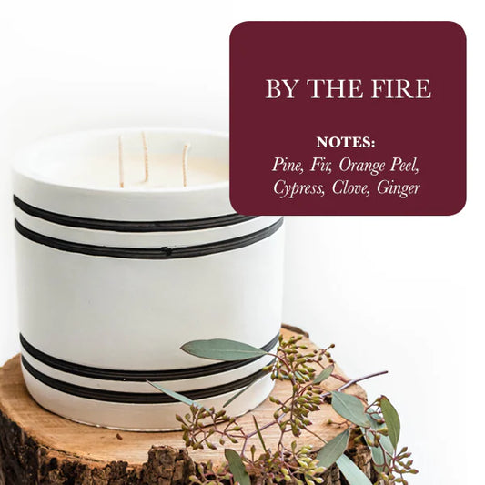 White with Black Stripe Cement Soy Candle - By The Fire