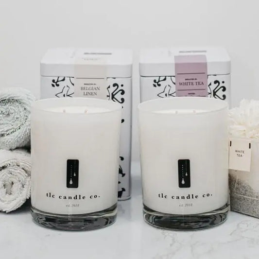 "Luxury Resort" Belgian Linen and White Tea Luxury 2-Wick Soy Candle Gift Set